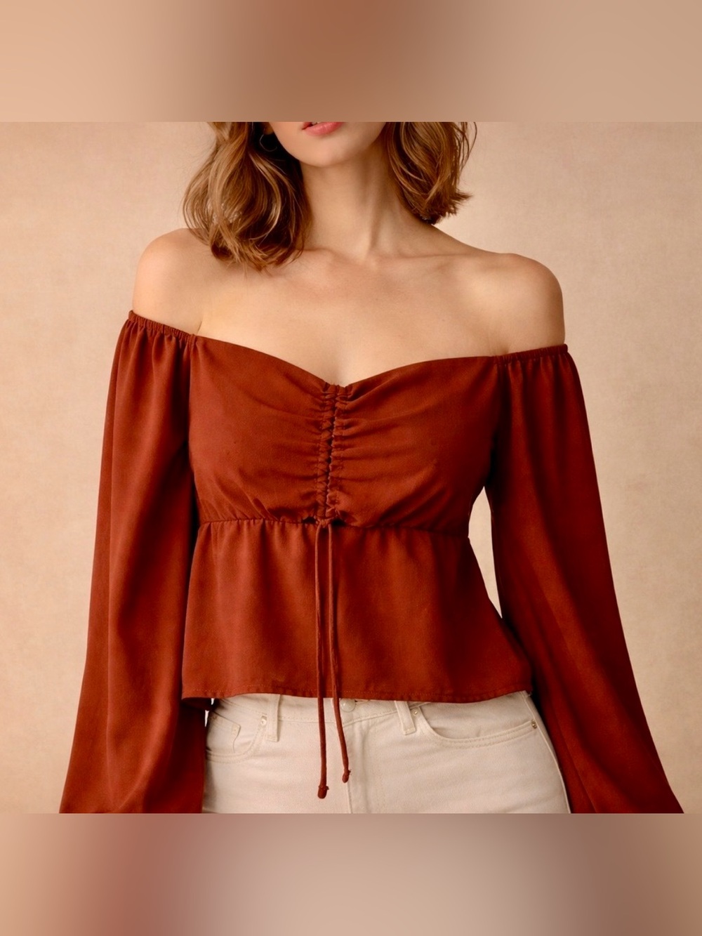 Abercrombie & Fitch Dark Orange Smocked Cropped Blouse Sweetheart Neck Small